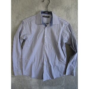 Michael Kors Mens Striped Dress Shirt Blue White Button Down Cotton